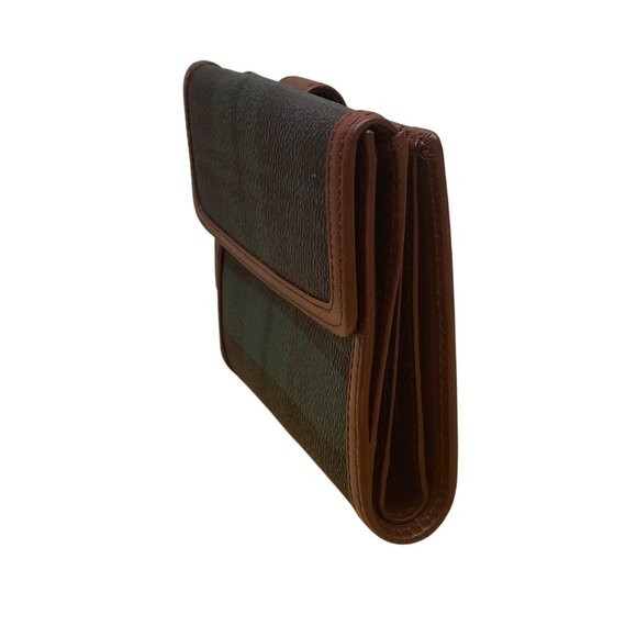 Polo Ralph Lauren Women's Classic Navy & Hunter Green Plaid Brown Trim Wallet - Picture 2 of 9